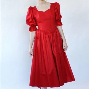 Laura Ashley Vintage 1980s Red Scarlet Midi Dress